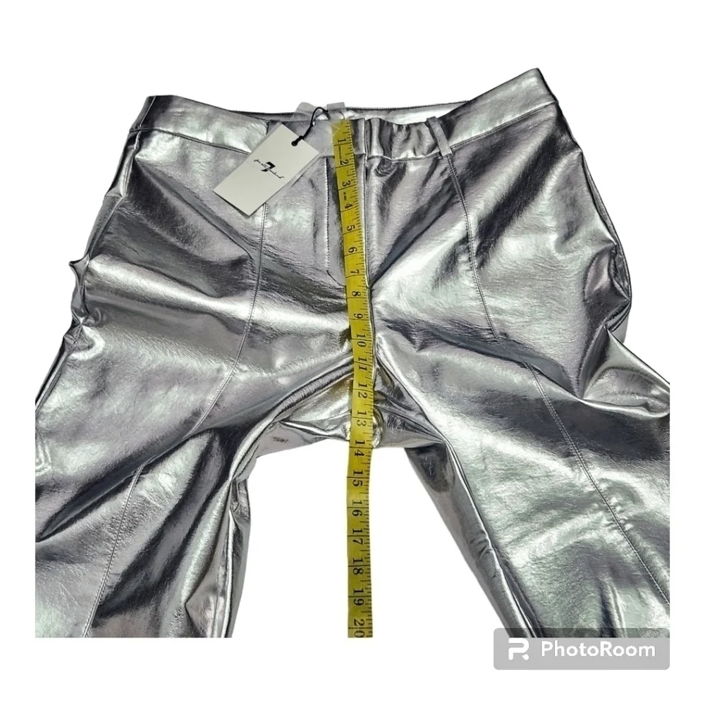 7 For All Mankind Silver Metallic  Coated Faux Leather Jeans Womes SIZE US Large - Picture 6 of 13